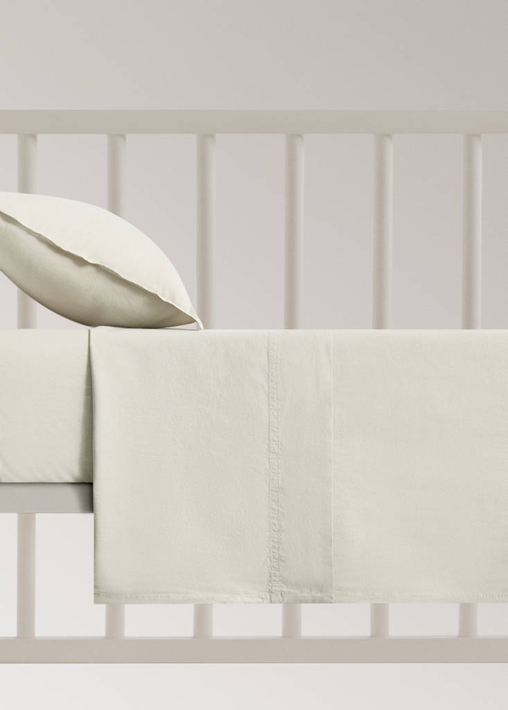 Washed cotton double-stitched top sheet for cot — Pastel Green