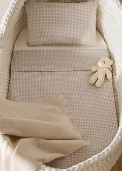 Cotton mini-check bed sheet and pillow set for cot — Ecru 1