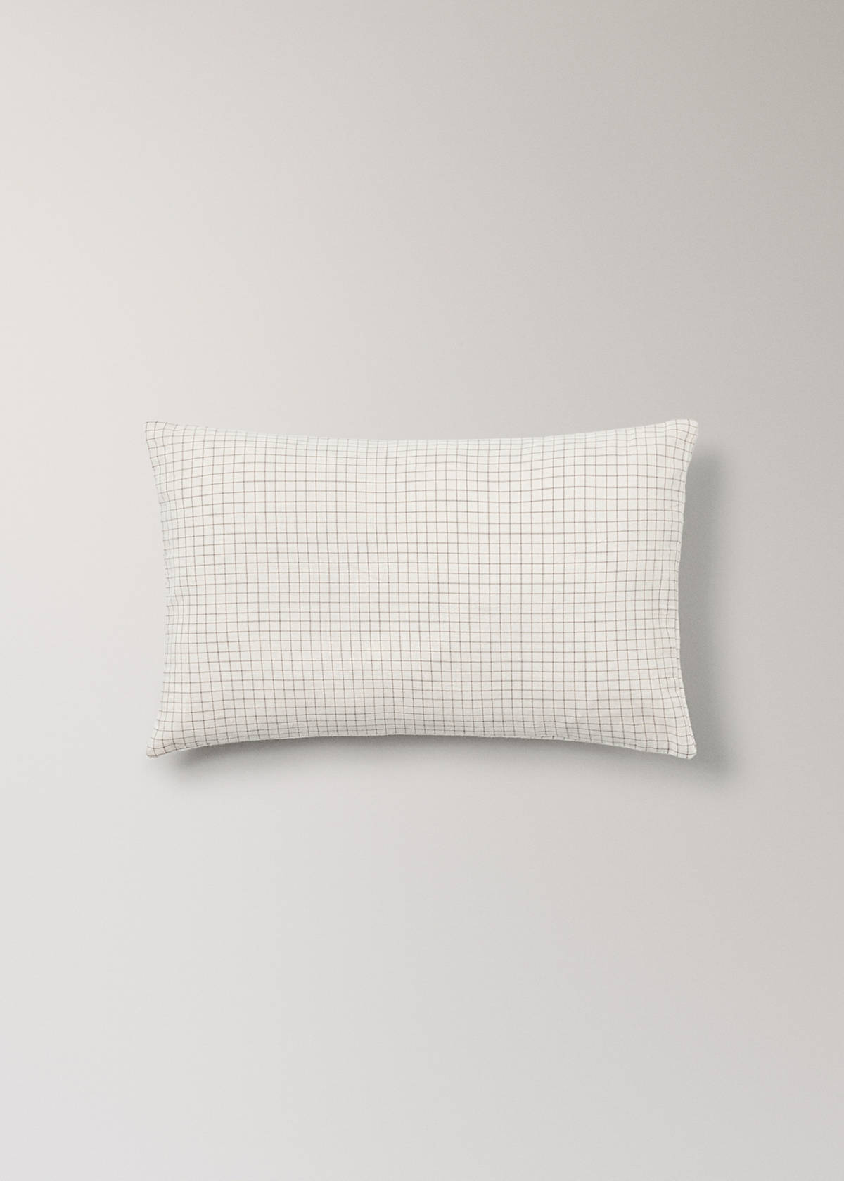 Cotton mini-check bed sheet and pillow set for cot — Ecru