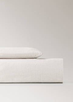 Cotton mini-check bed sheet and pillow set for cot — Ecru 7