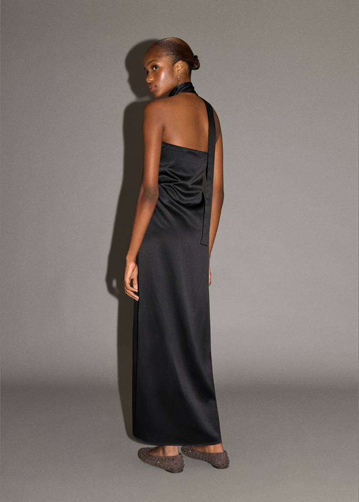 Midi-dress with waist tie — Black