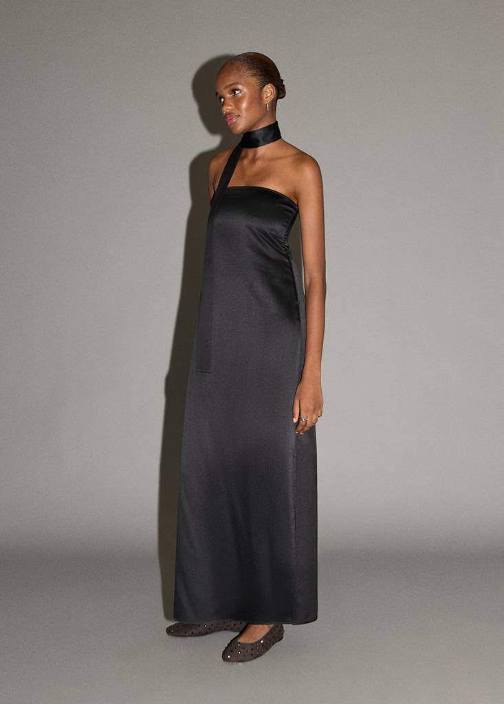 Midi-dress with waist tie — Black