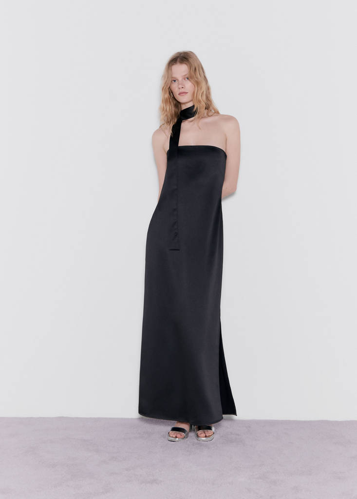 Midi-dress with waist tie — Black