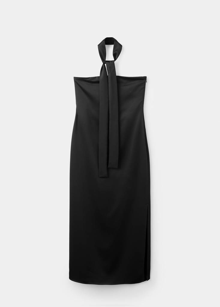 Midi-dress with waist tie — Black
