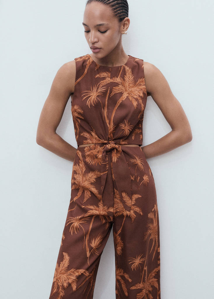 Lyocell jumpsuit with cut-out and knot detail — Brown