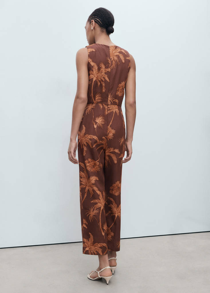 Lyocell jumpsuit with cut-out and knot detail — Brown