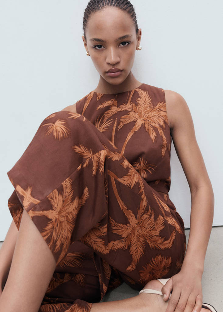 Lyocell jumpsuit with cut-out and knot detail — Brown