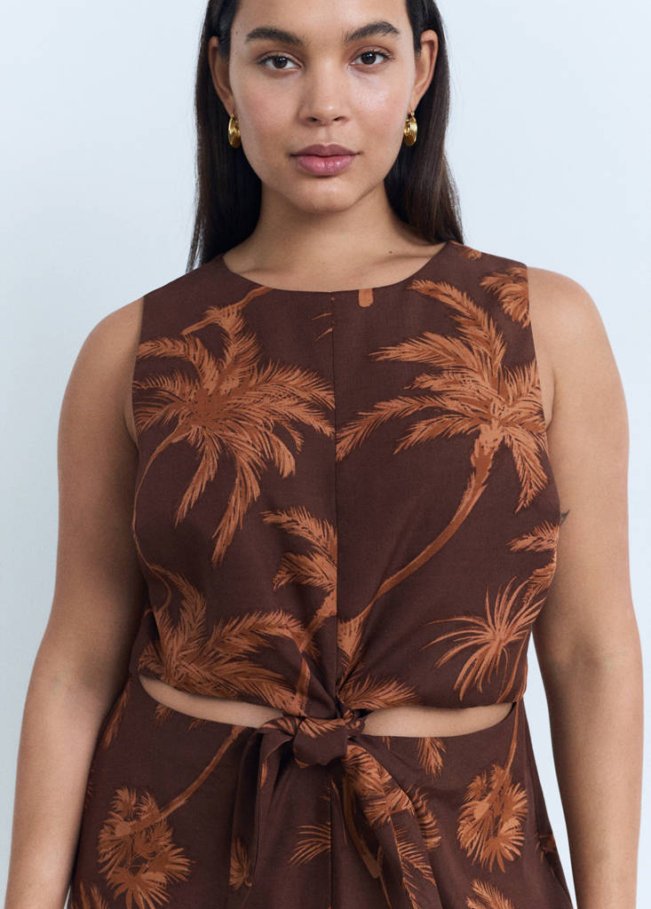 Lyocell jumpsuit with cut-out and knot detail — Brown
