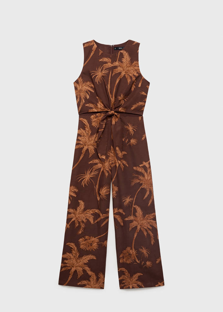 Lyocell jumpsuit with cut-out and knot detail — Brown
