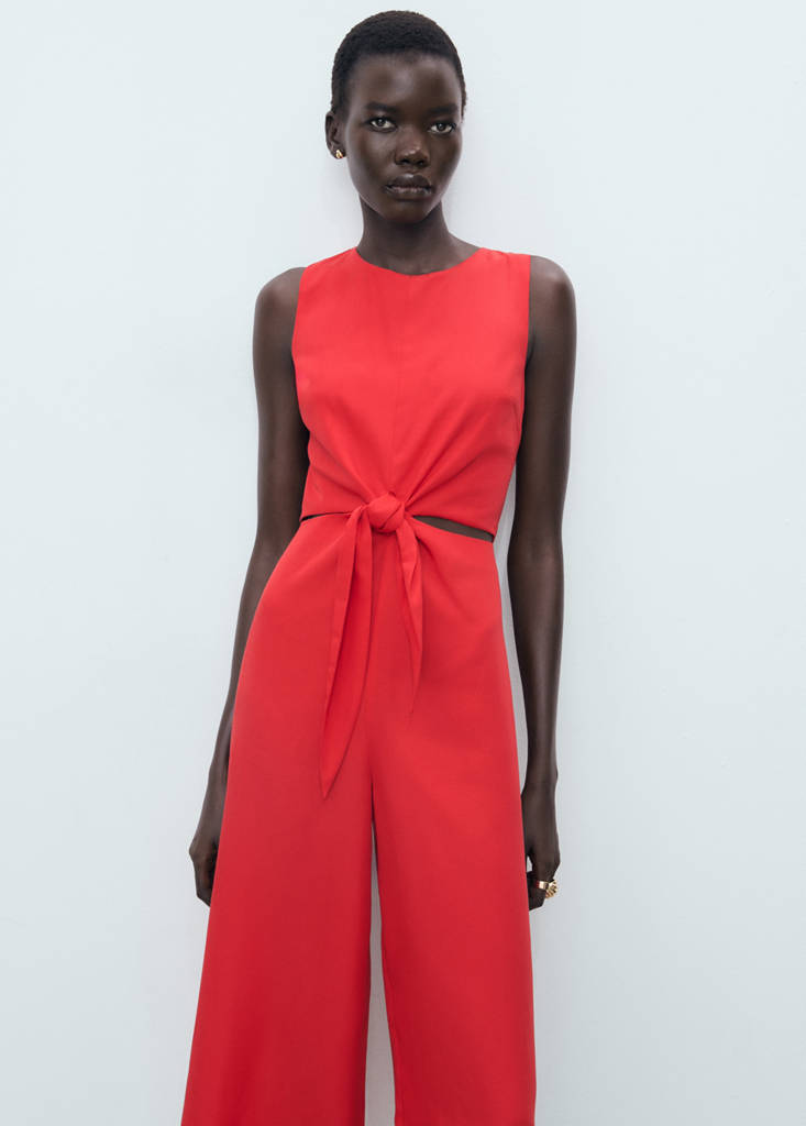 Lyocell jumpsuit with cut-out and knot detail — Red