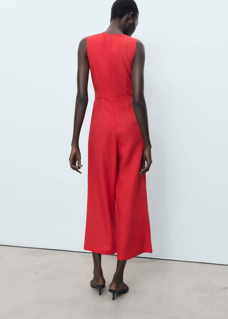 Lyocell jumpsuit with cut-out and knot detail — Red