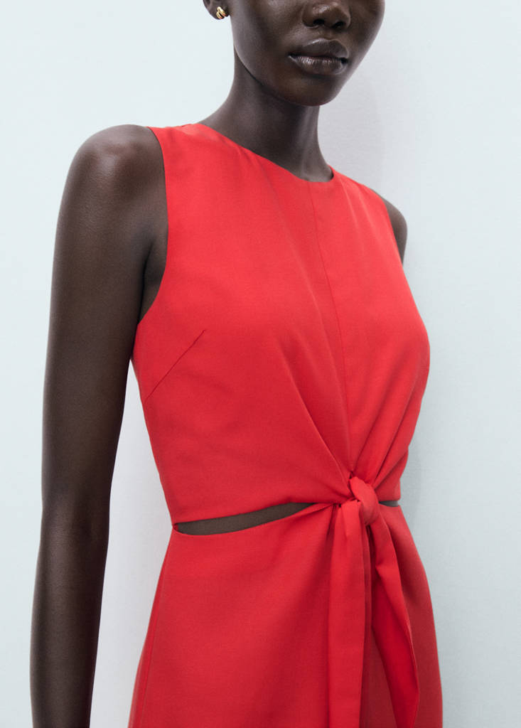 Lyocell jumpsuit with cut-out and knot detail — Red