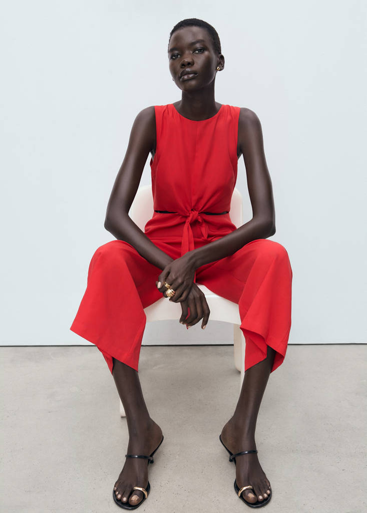 Lyocell jumpsuit with cut-out and knot detail — Red