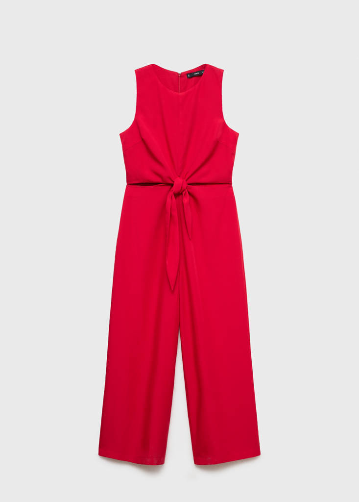 Lyocell jumpsuit with cut-out and knot detail — Red
