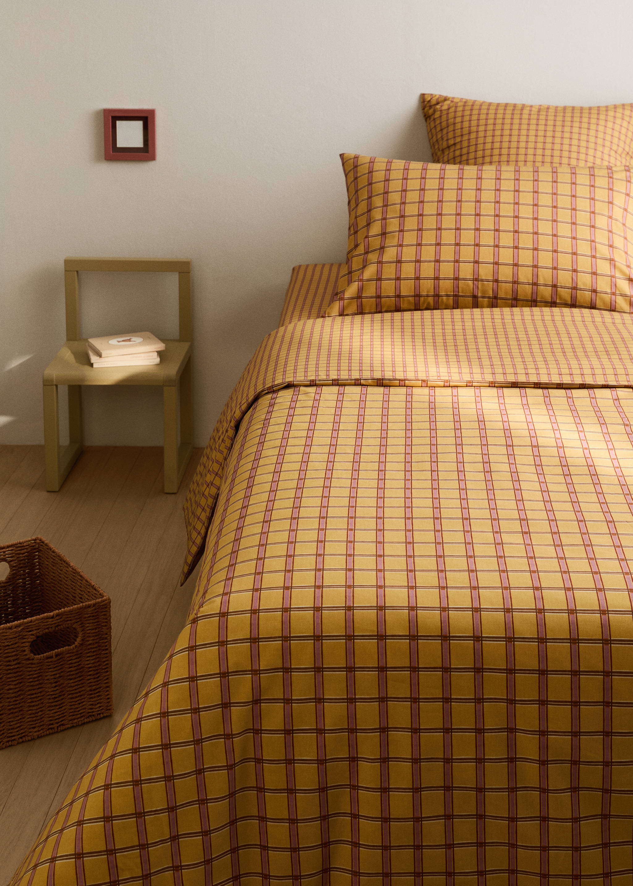 Dwustronna dziecięca poszwa na kołdrę z bawełnianego perkalu w kratkę na łóżko 90 cm - Plan ogólny