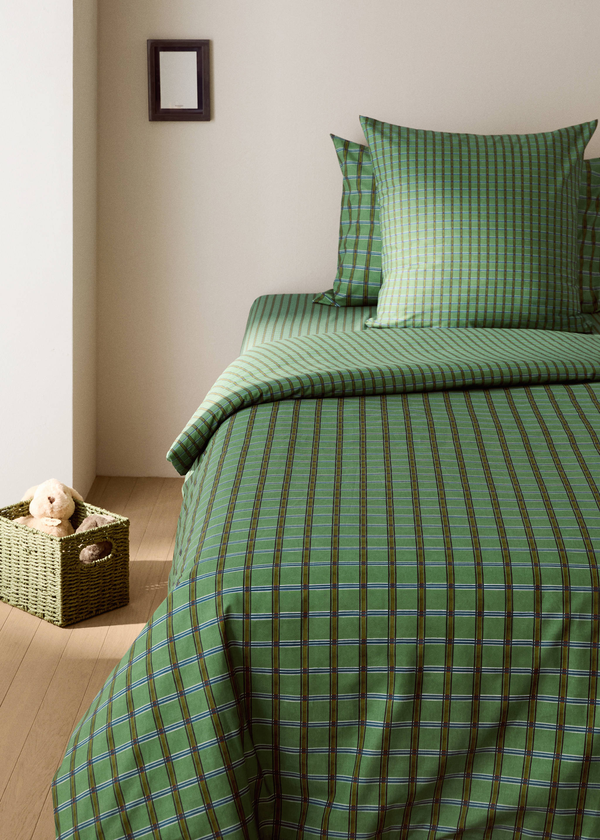 Dwustronna dziecięca poszwa na kołdrę z bawełnianego perkalu w kratkę na łóżko 90 cm - Plan ogólny