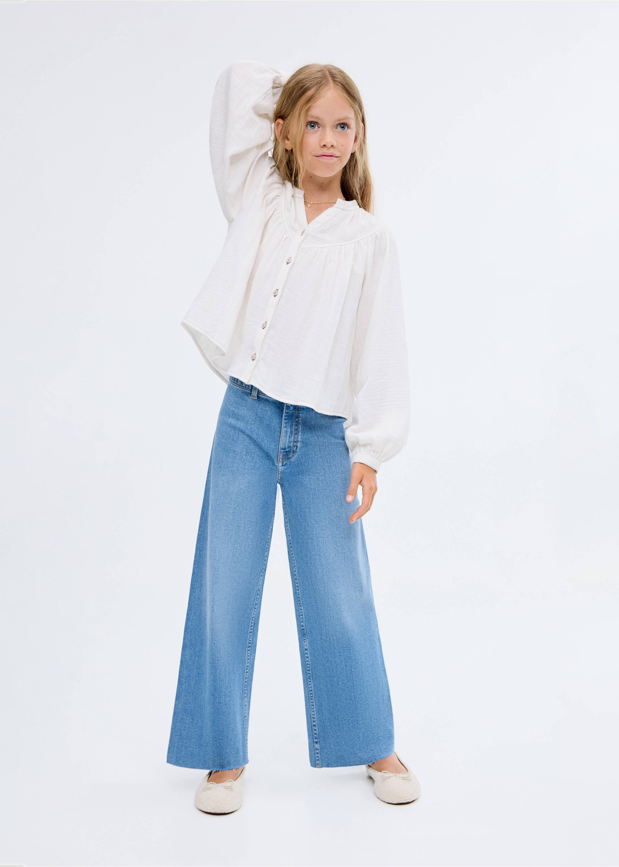 Jean wideleg revers effilochés - Plan général, Bleu moyen. Ref: 17082534-00.