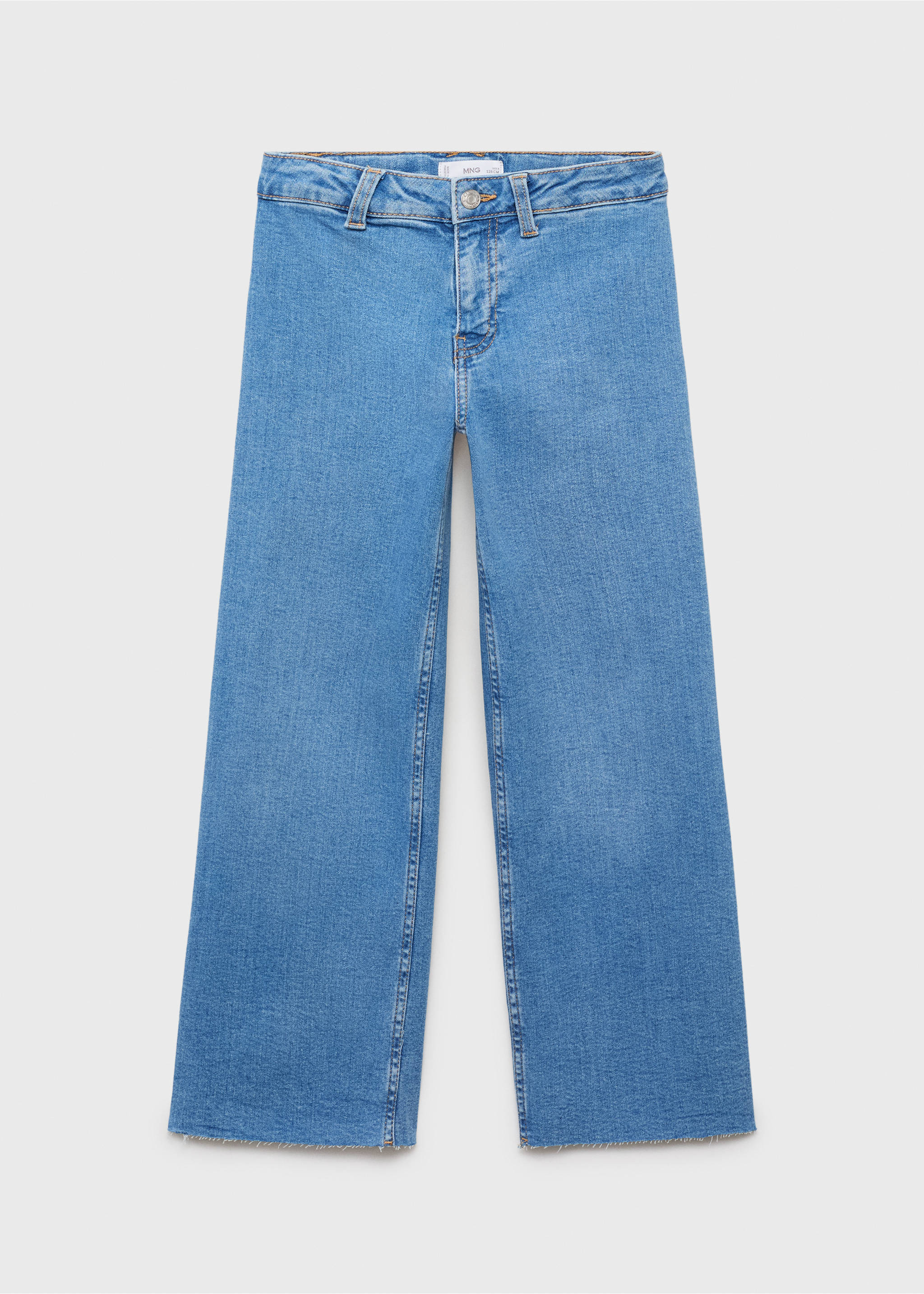 Jean wideleg revers effilochés - Article sans modèle, Bleu moyen. Ref: 17082534-00.