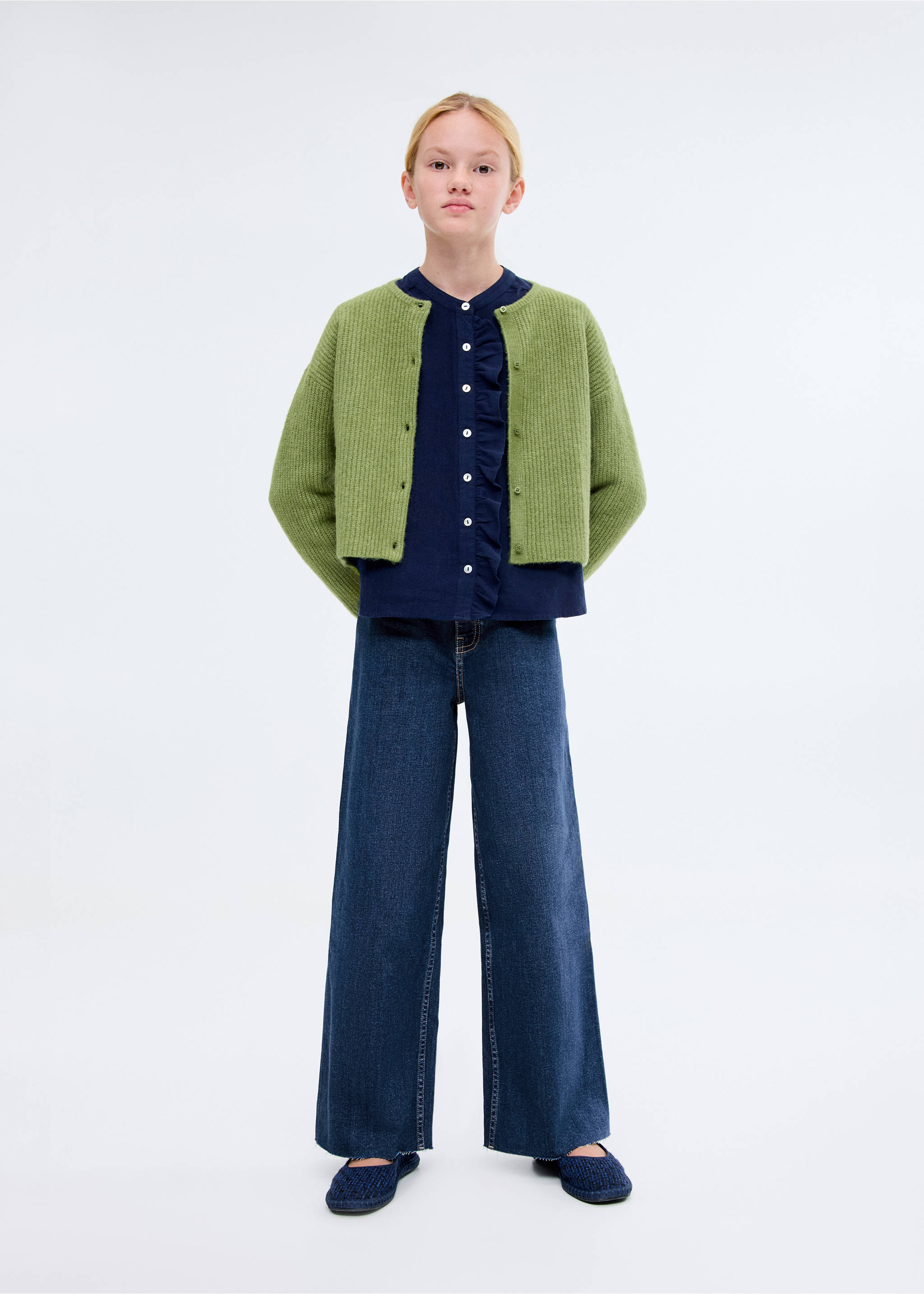 Jean wideleg revers effilochés - Plan général, Bleu foncé. Ref: 17082534-00.