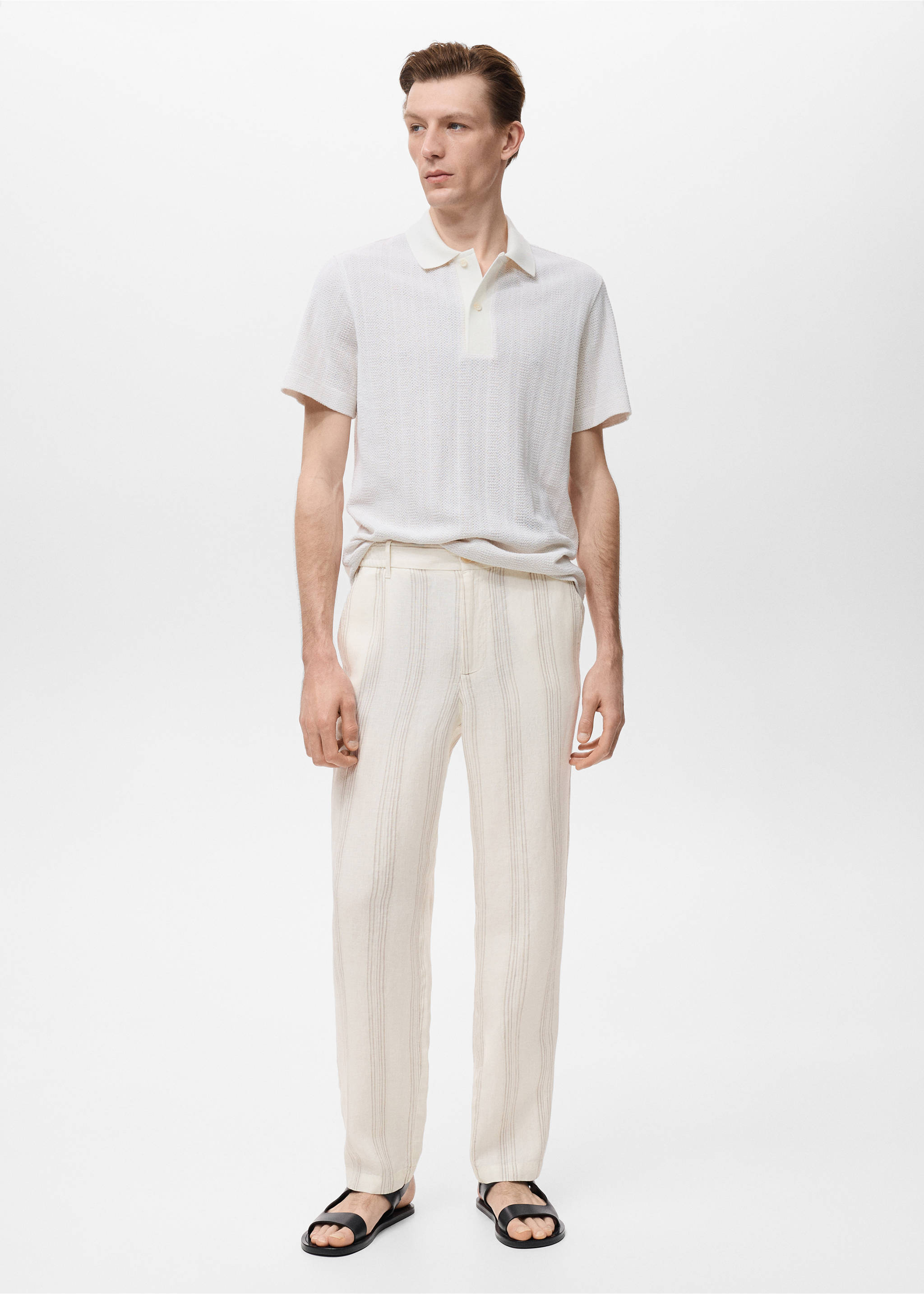 100% linen pants with elastic waistband - General plane, Off White. Ref: 17082893-00.
