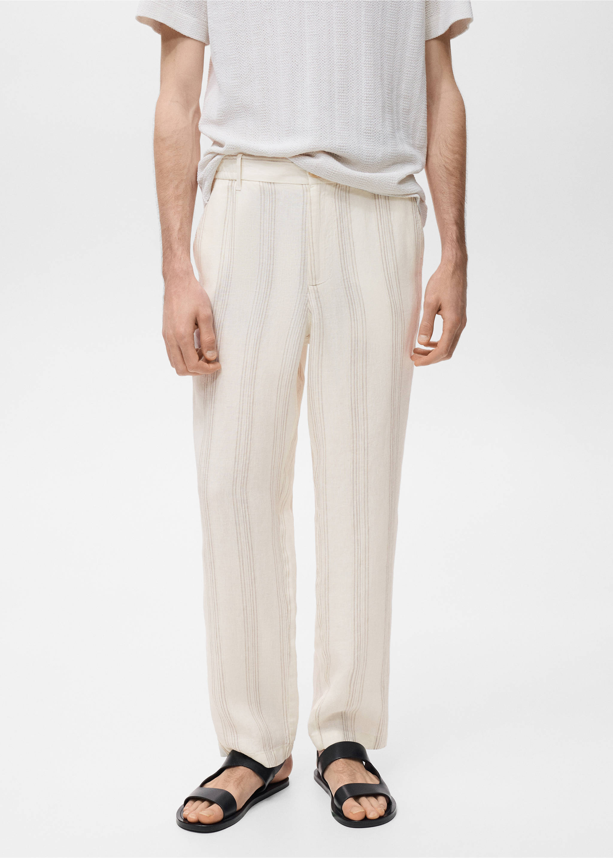 100% linen pants with elastic waistband - Medium plane, Off White. Ref: 17082893-00.