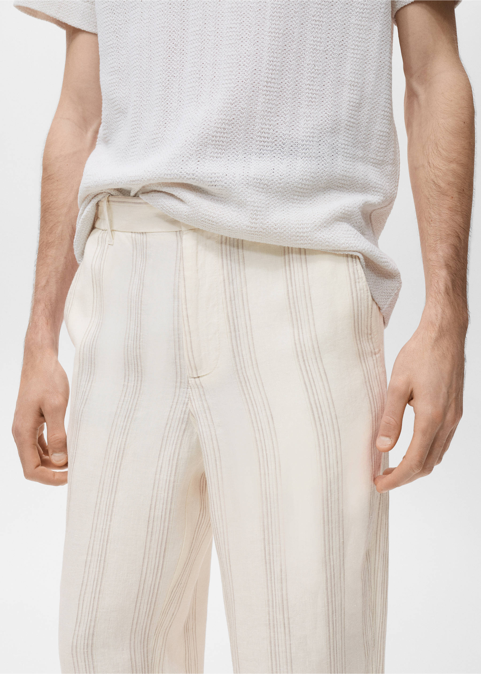 100% linen pants with elastic waistband - Details of the article 1, Off White. Ref: 17082893-00.