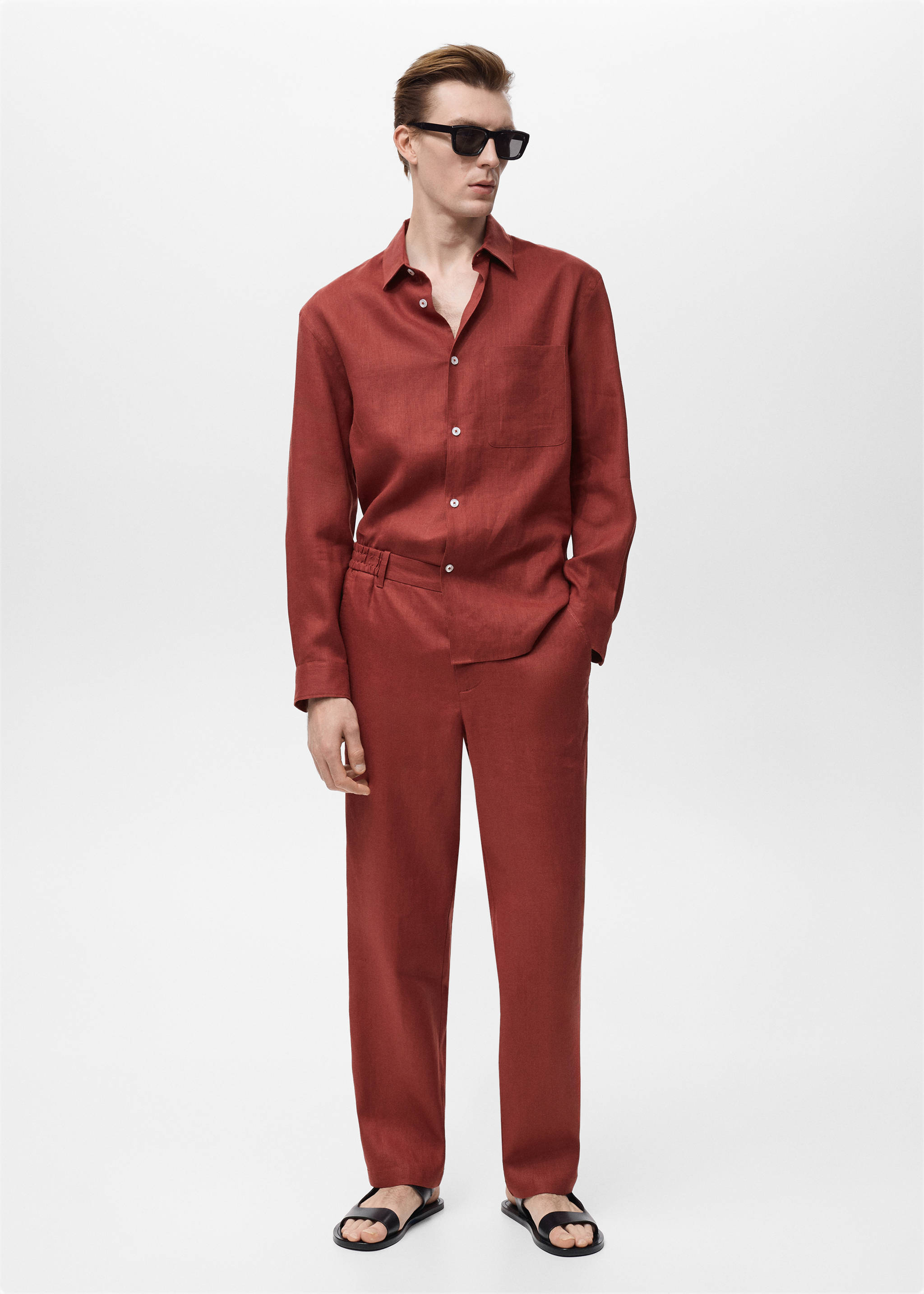 Pantalon 100 % lin taille élastique - Plan général