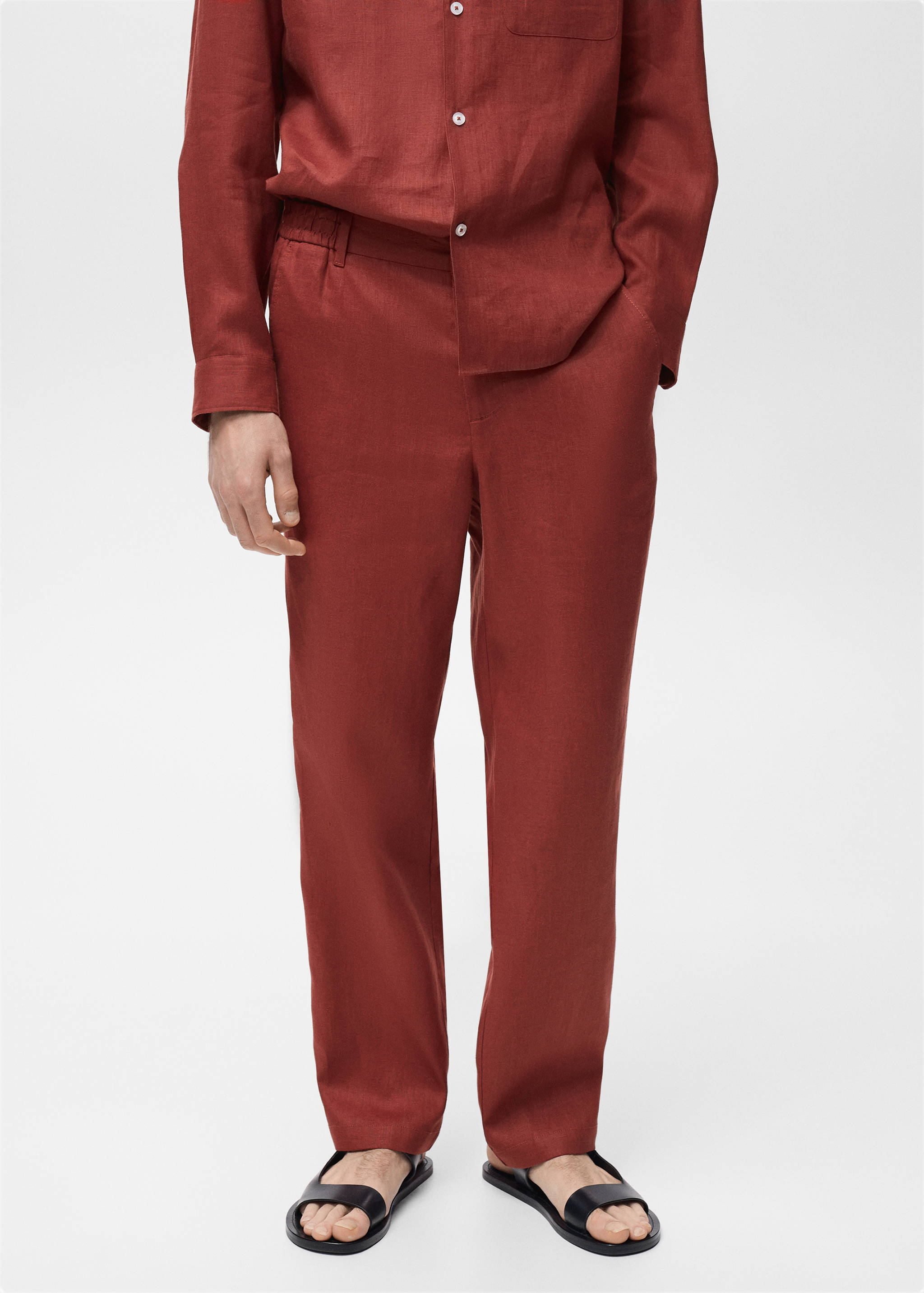 Pantalon 100 % lin taille élastique - Plan moyen