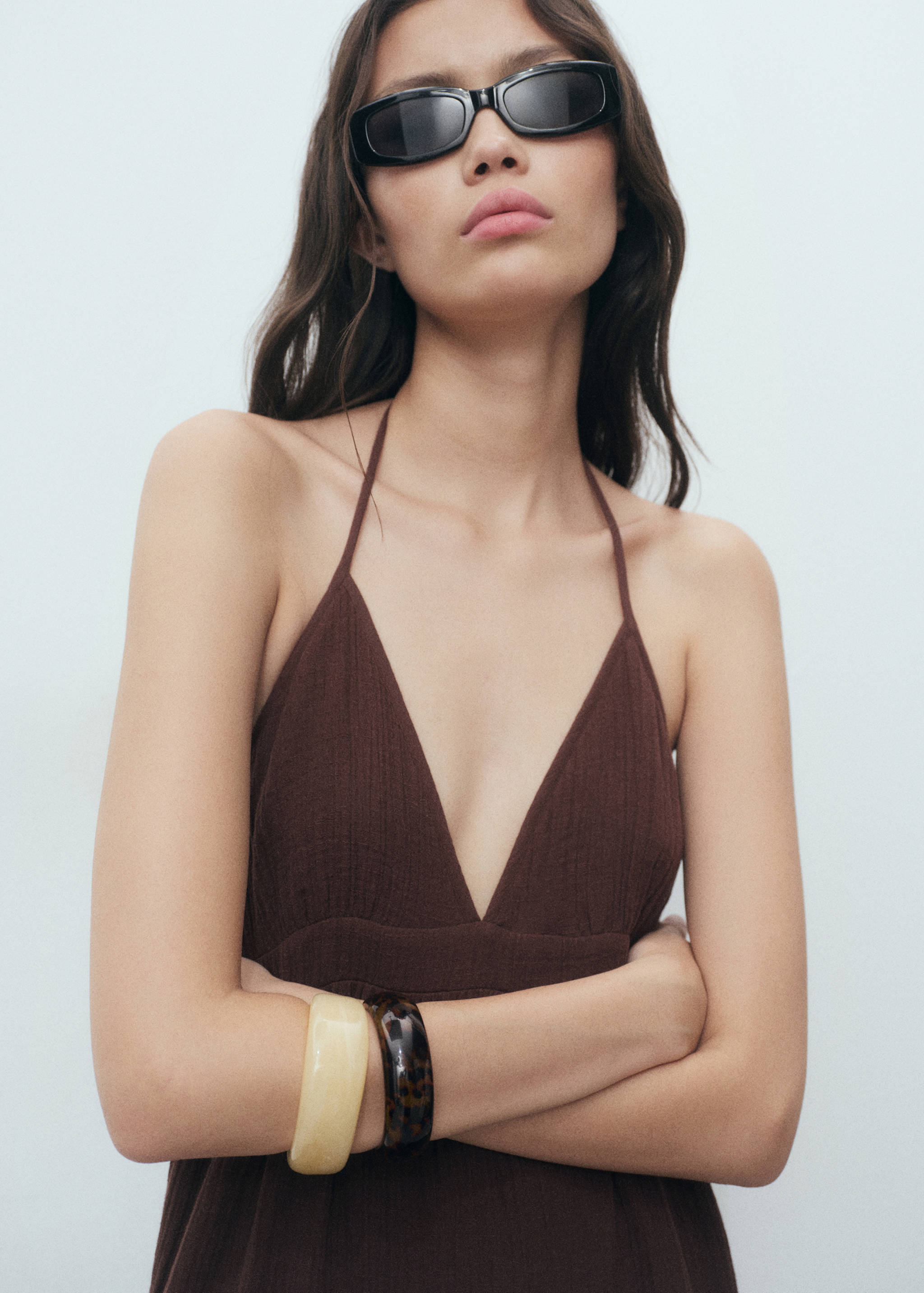 V-neck cotton dress - Details of the article 1