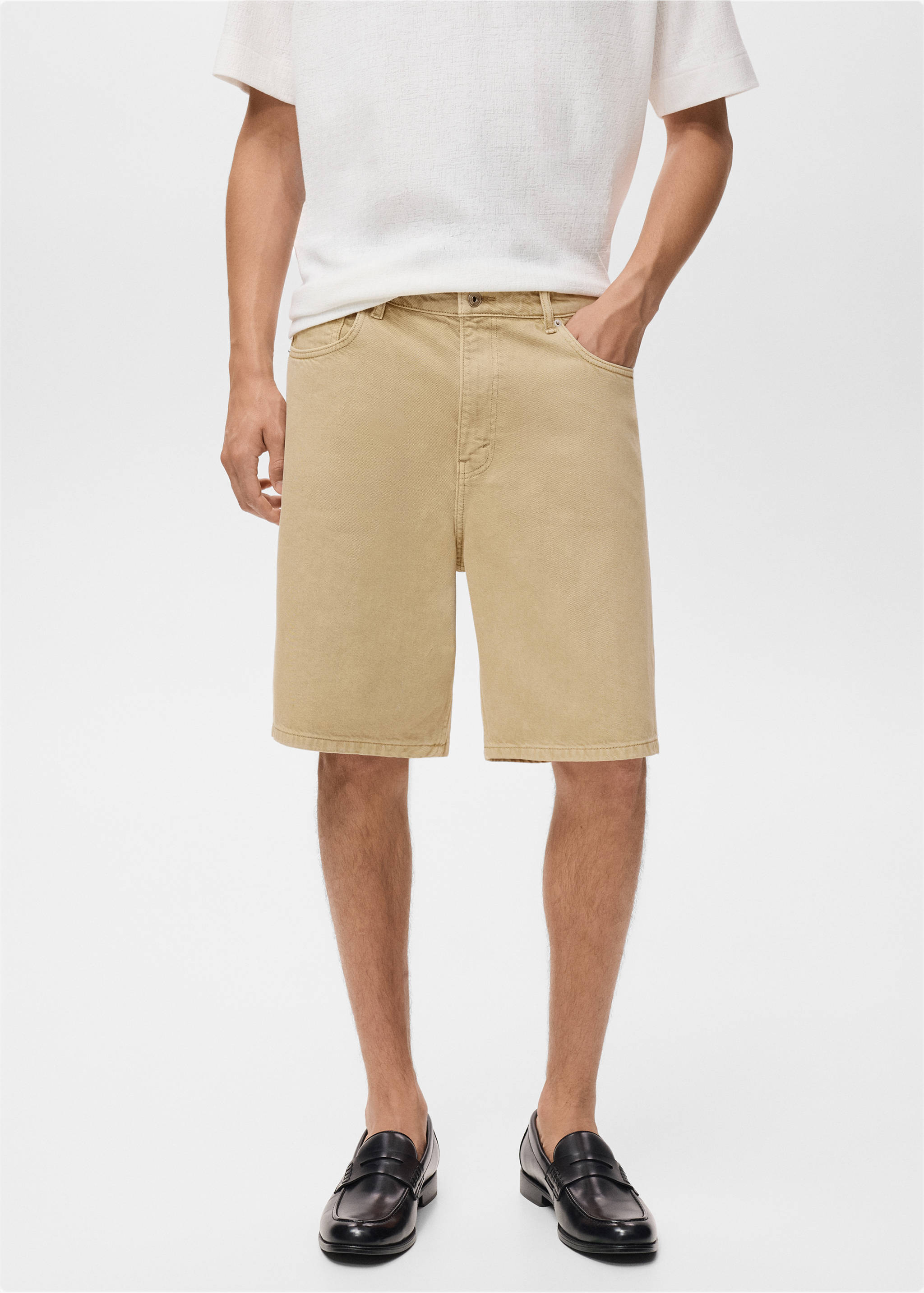 Denim relaxed-fit bermuda shorts - Medium plane, Beige. Ref: 17082899-00.