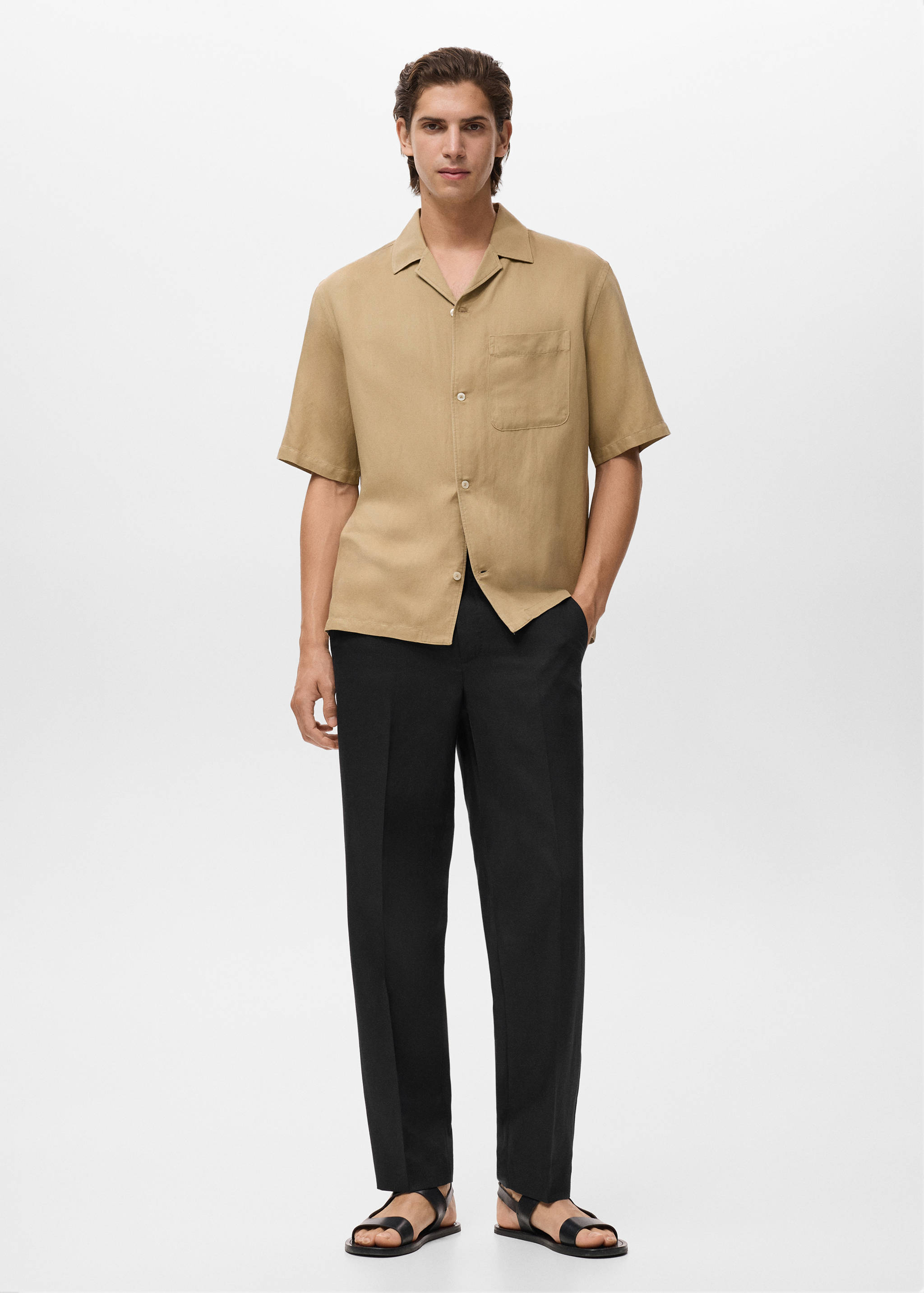 Straight-leg pants in a linen and lyocell blend - General plane