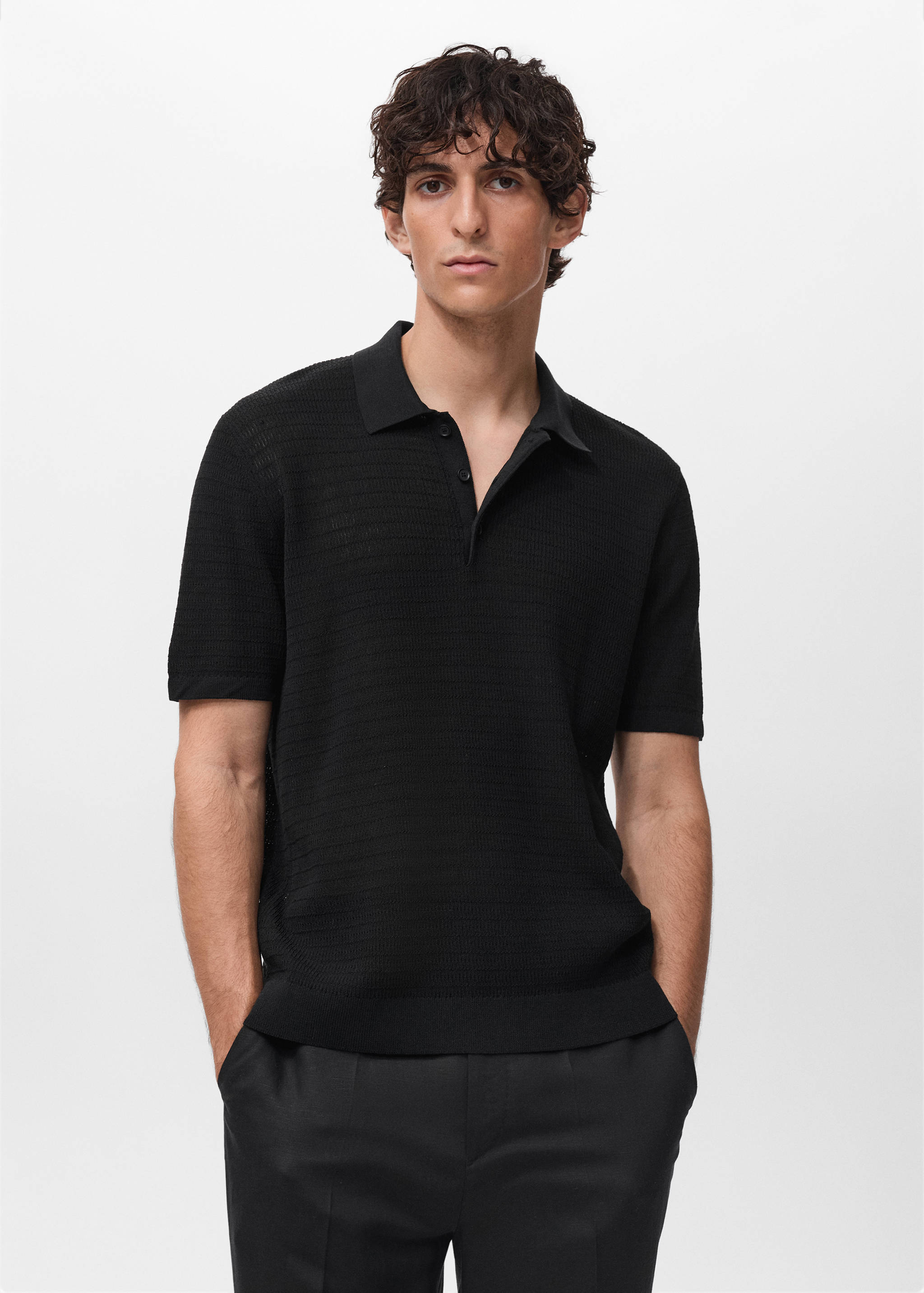Fine-knit cotton polo shirt - Medium plane
