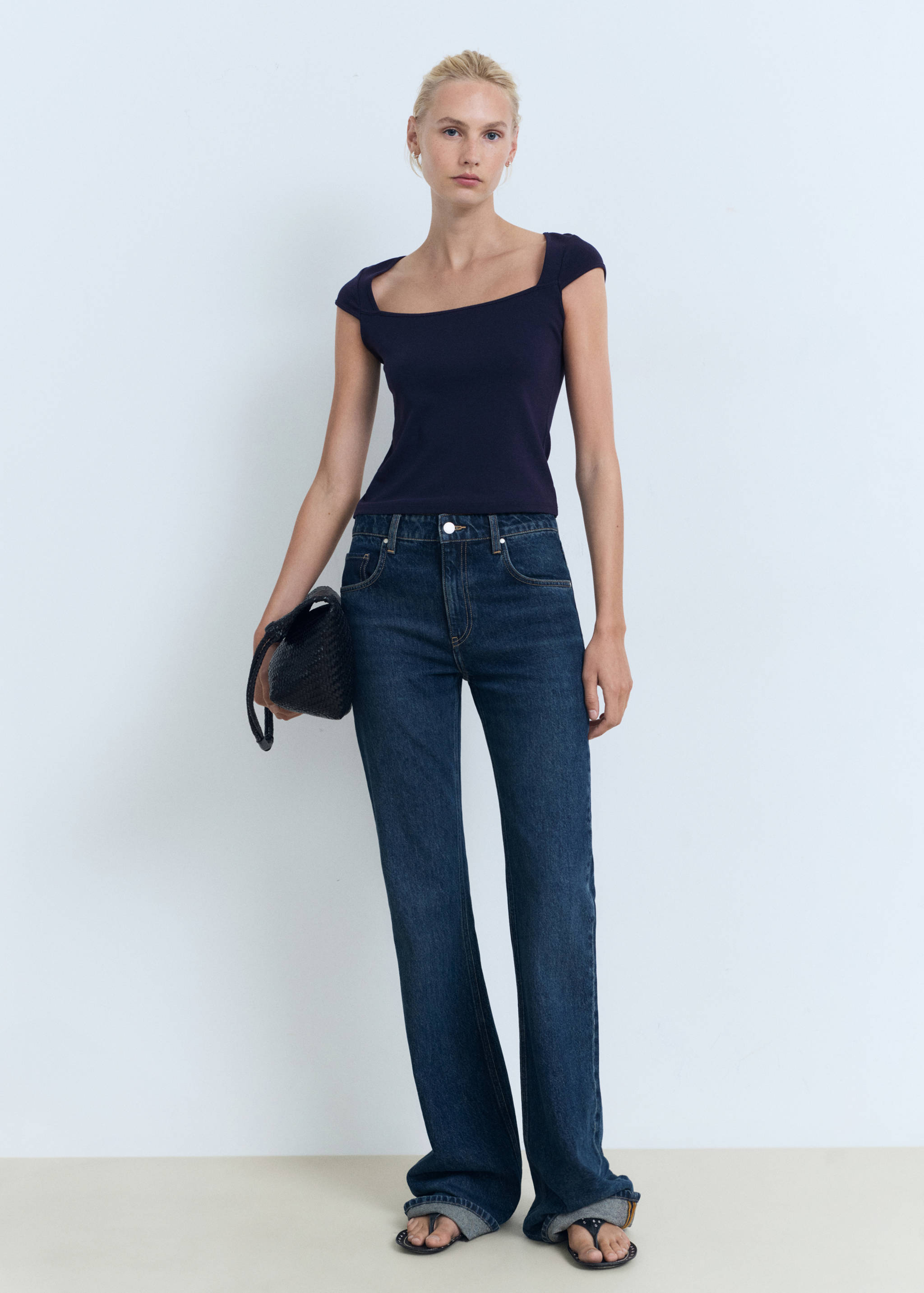 Cotton t-shirt with low neckline - General plane