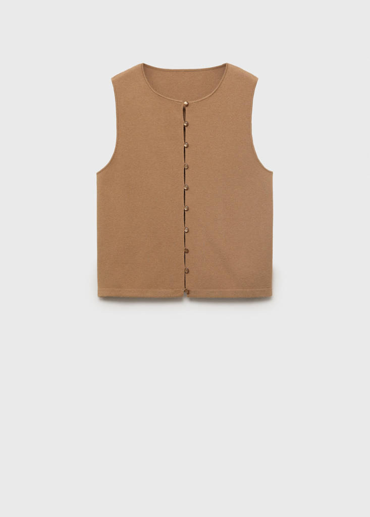 Fine-knit waistcoat with buttons — Medium Brown