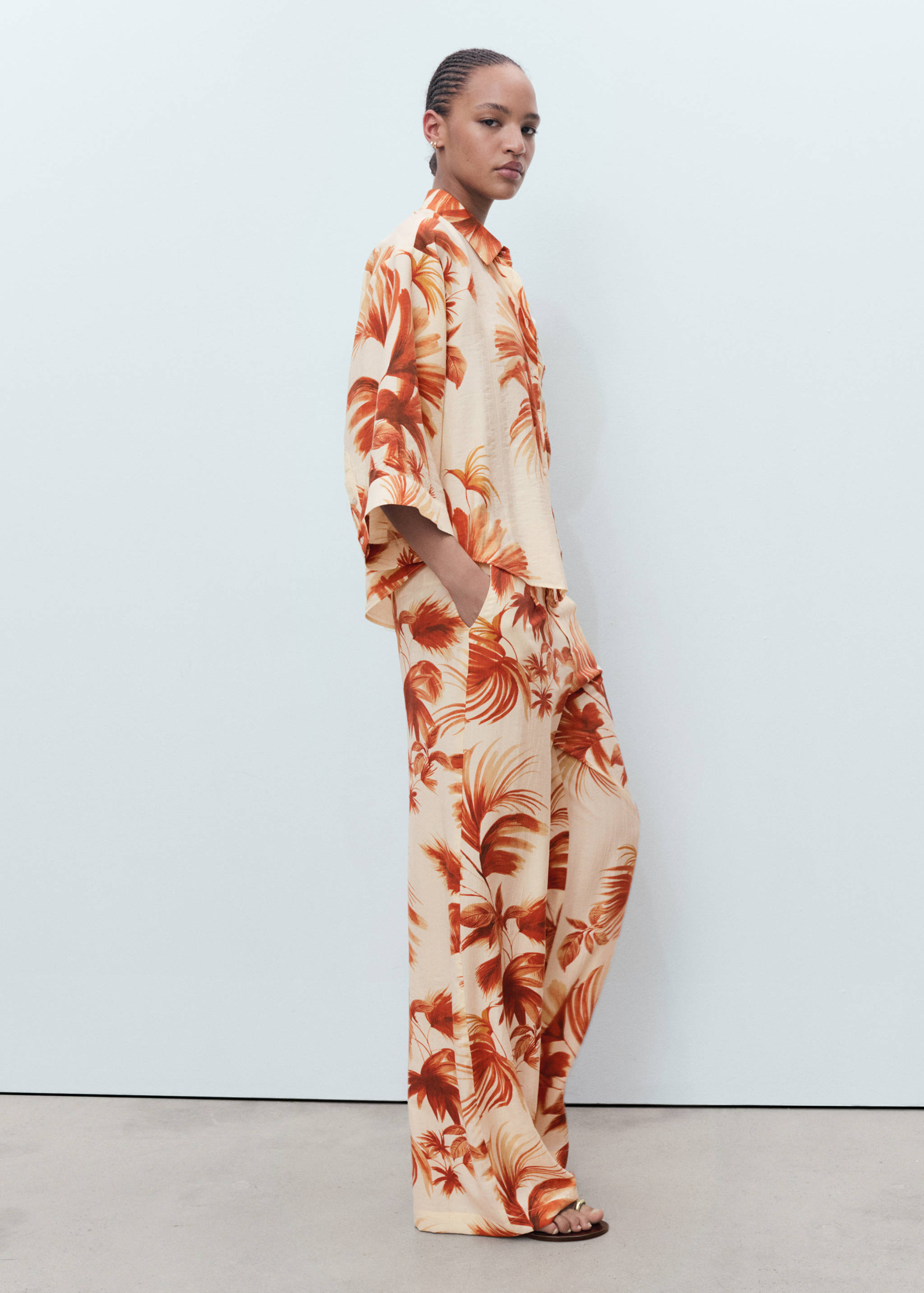 Straight-leg pants with palm tree print - General plane