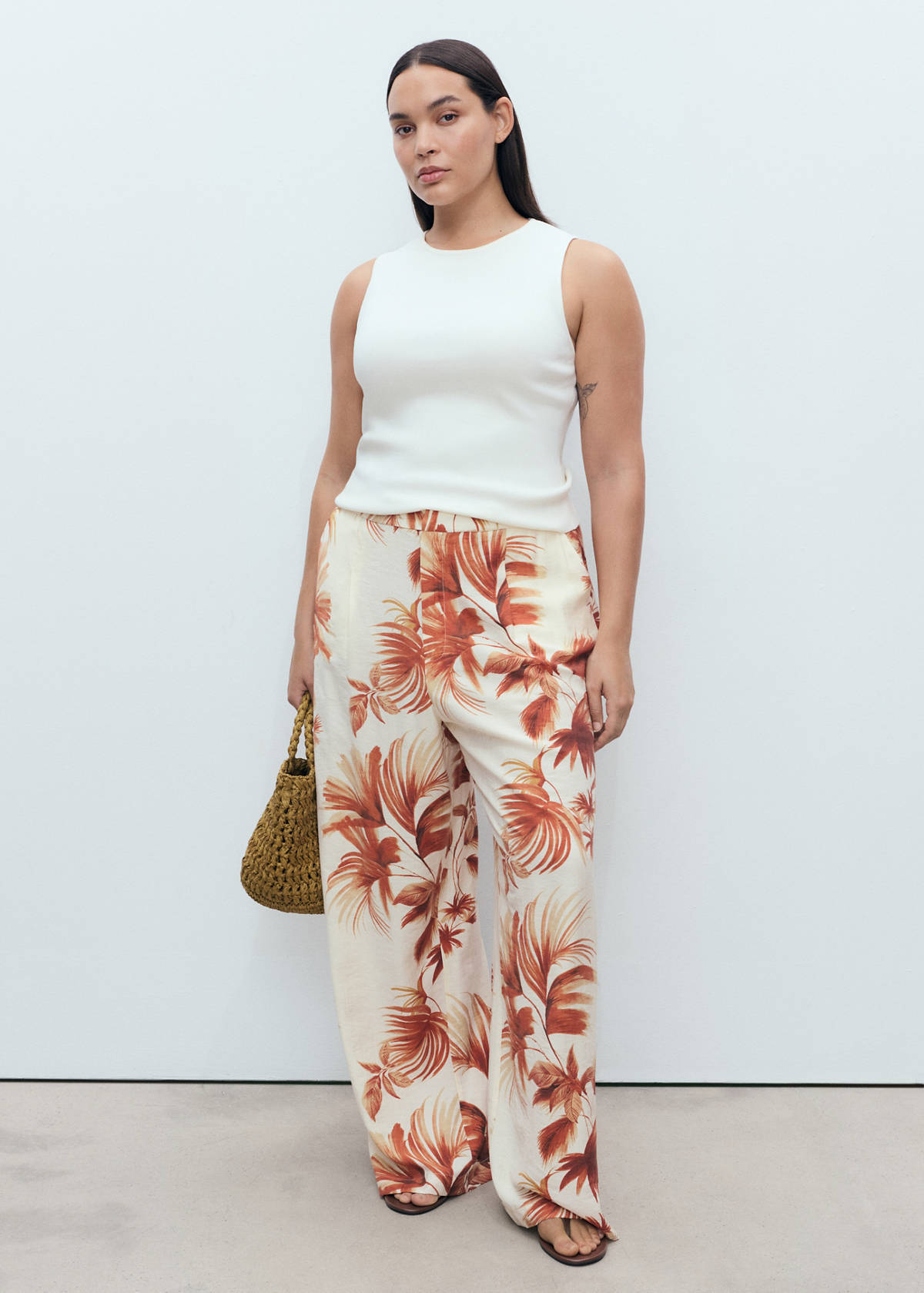 Straight-leg trousers with palm tree print — Off White