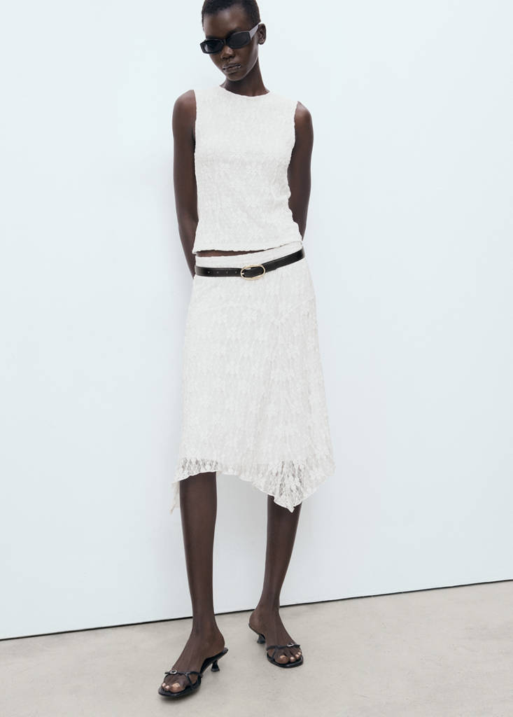 Lace midi skirt — White