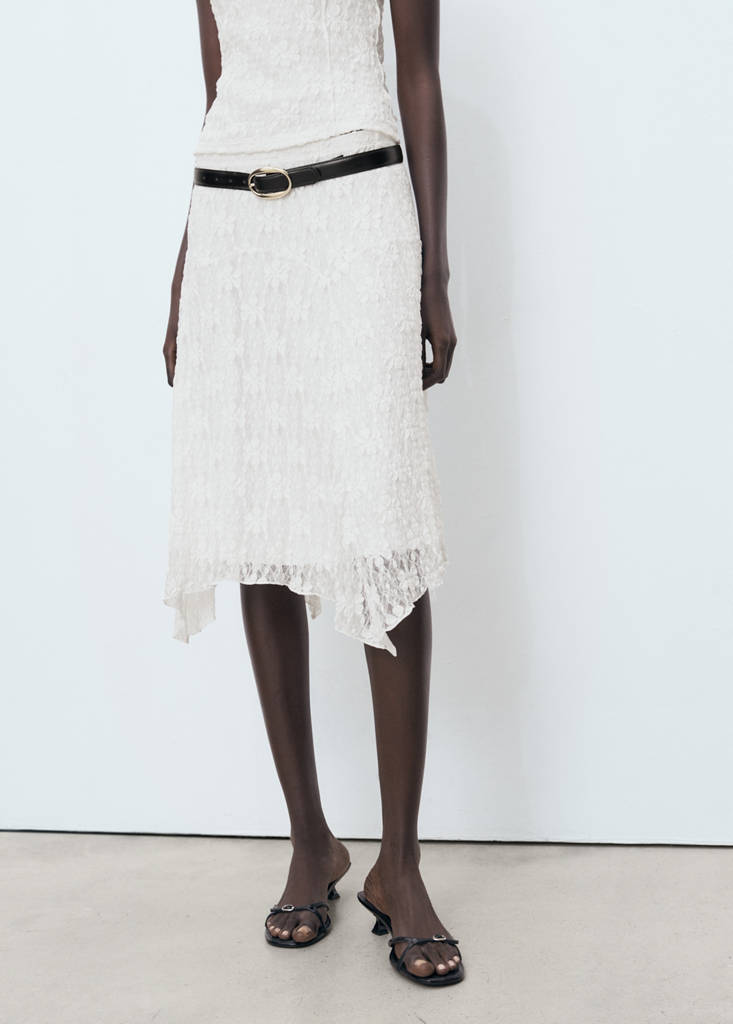 Lace midi skirt — White