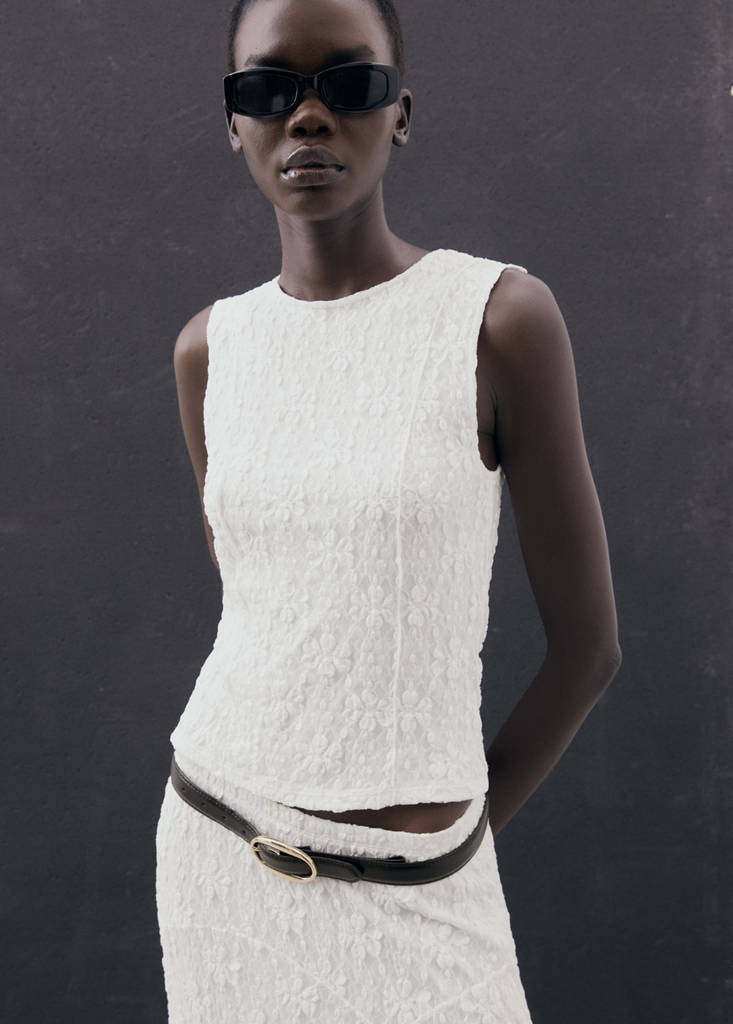 Lace midi skirt — White