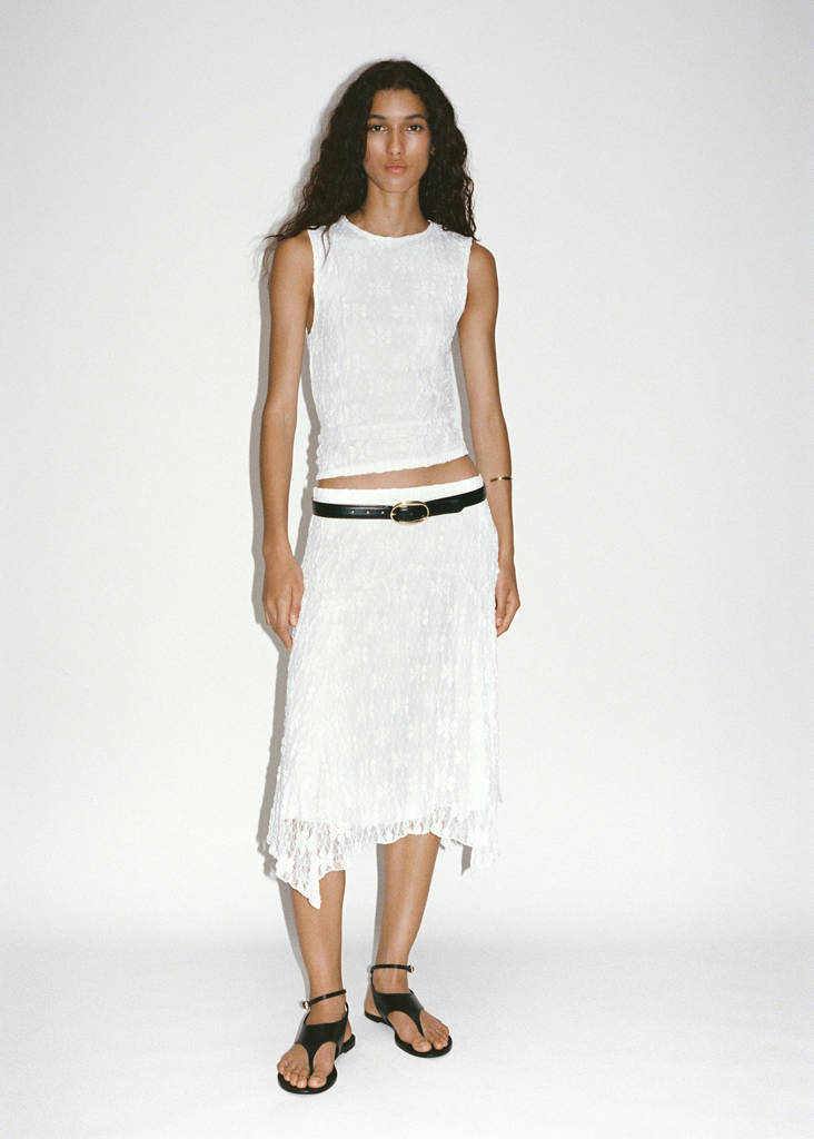 Lace midi skirt — White