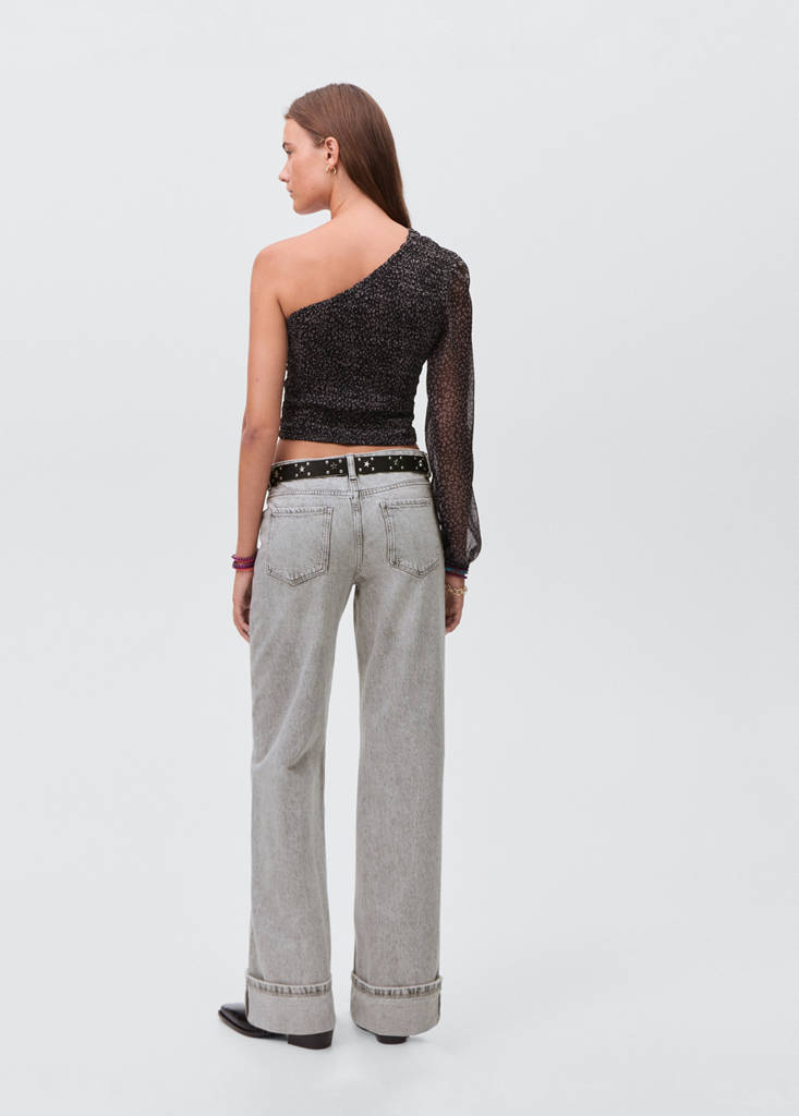 Wide leg jeans with turned-up hem — Denim Grey