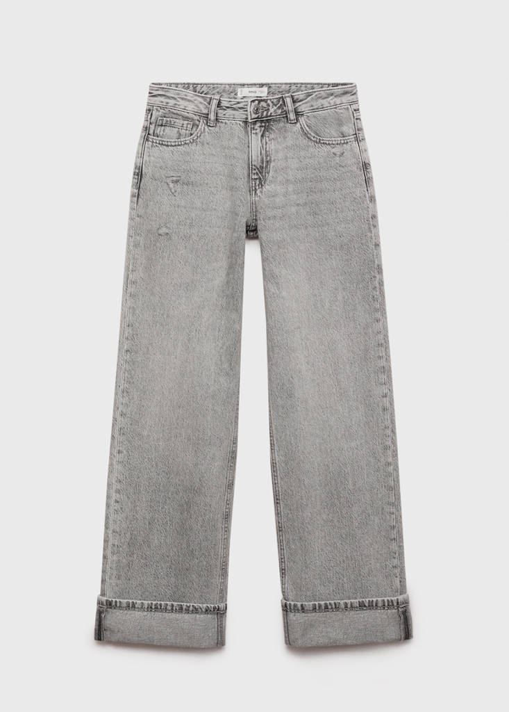 Wide leg jeans with turned-up hem — Denim Grey
