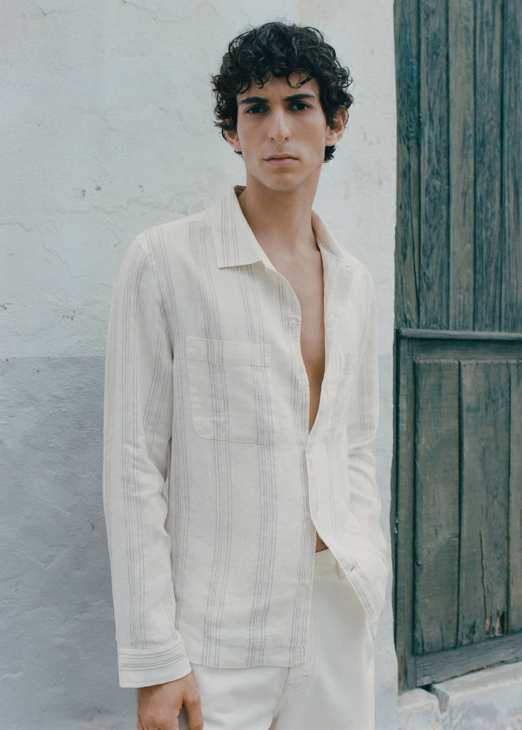 Striped linen overshirt — Off White