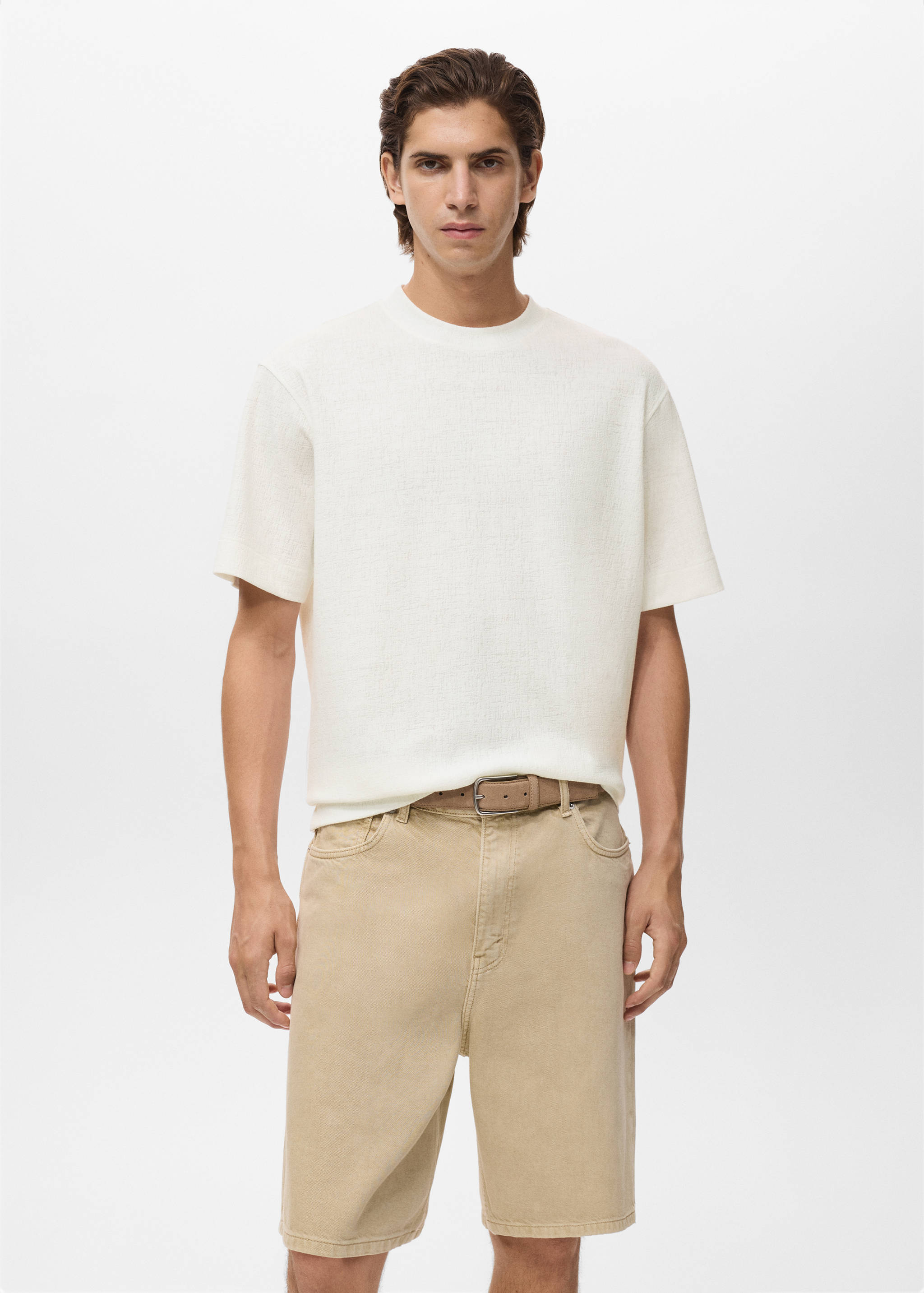 Textured cotton T-shirt - Medium plane