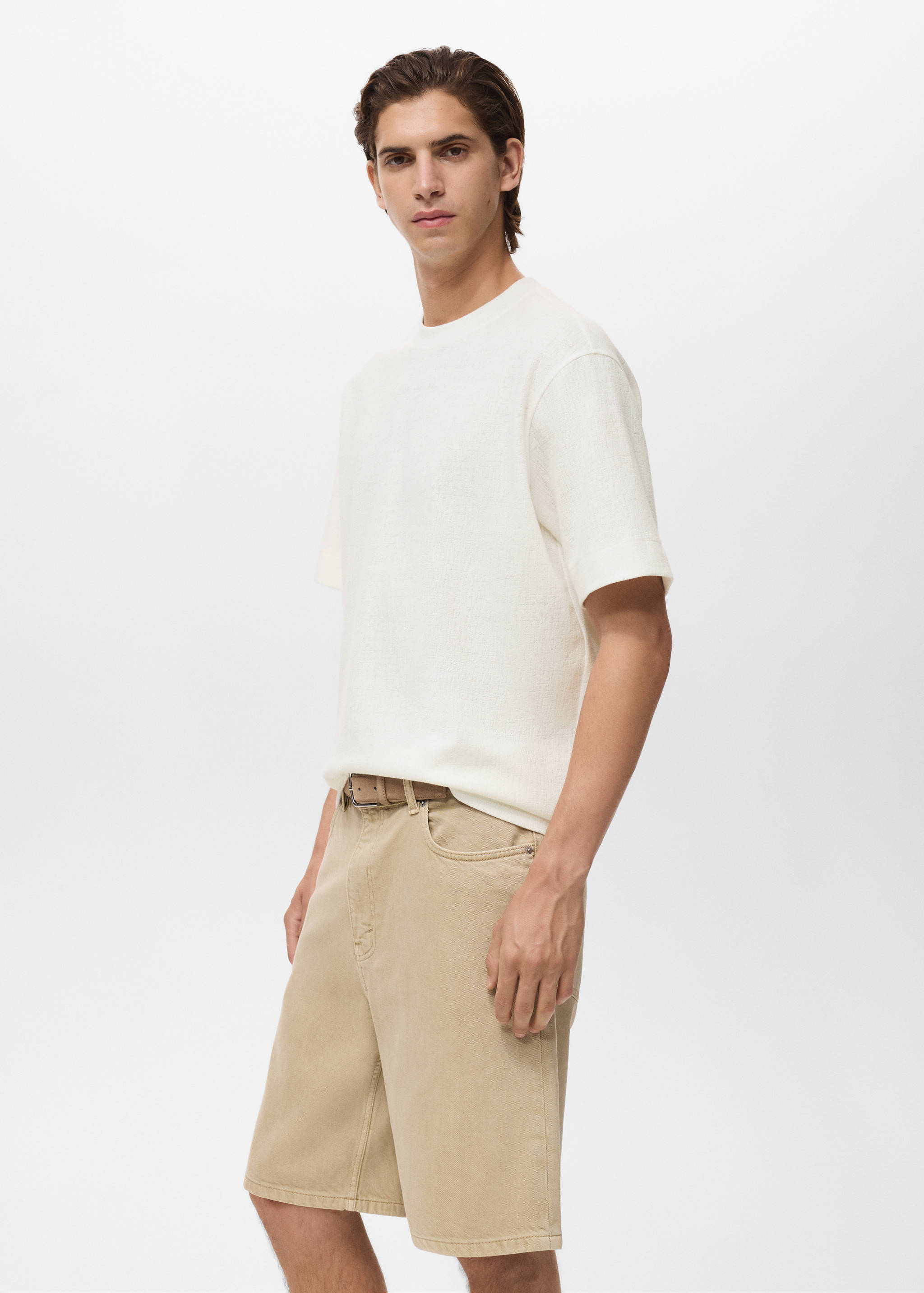 Textured cotton T-shirt - Details of the article 2