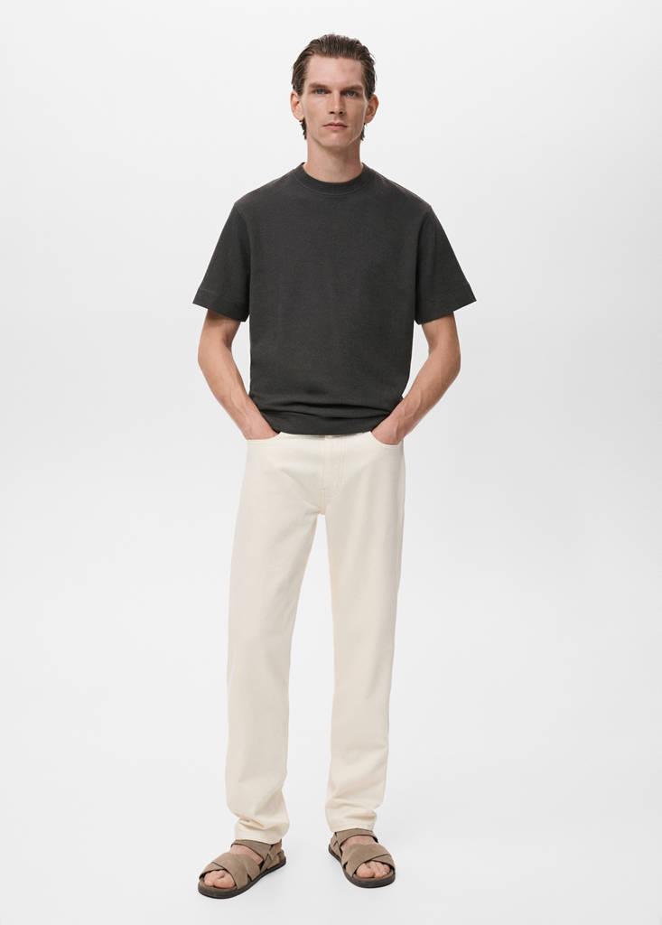 Textured cotton T-shirt — Charcoal