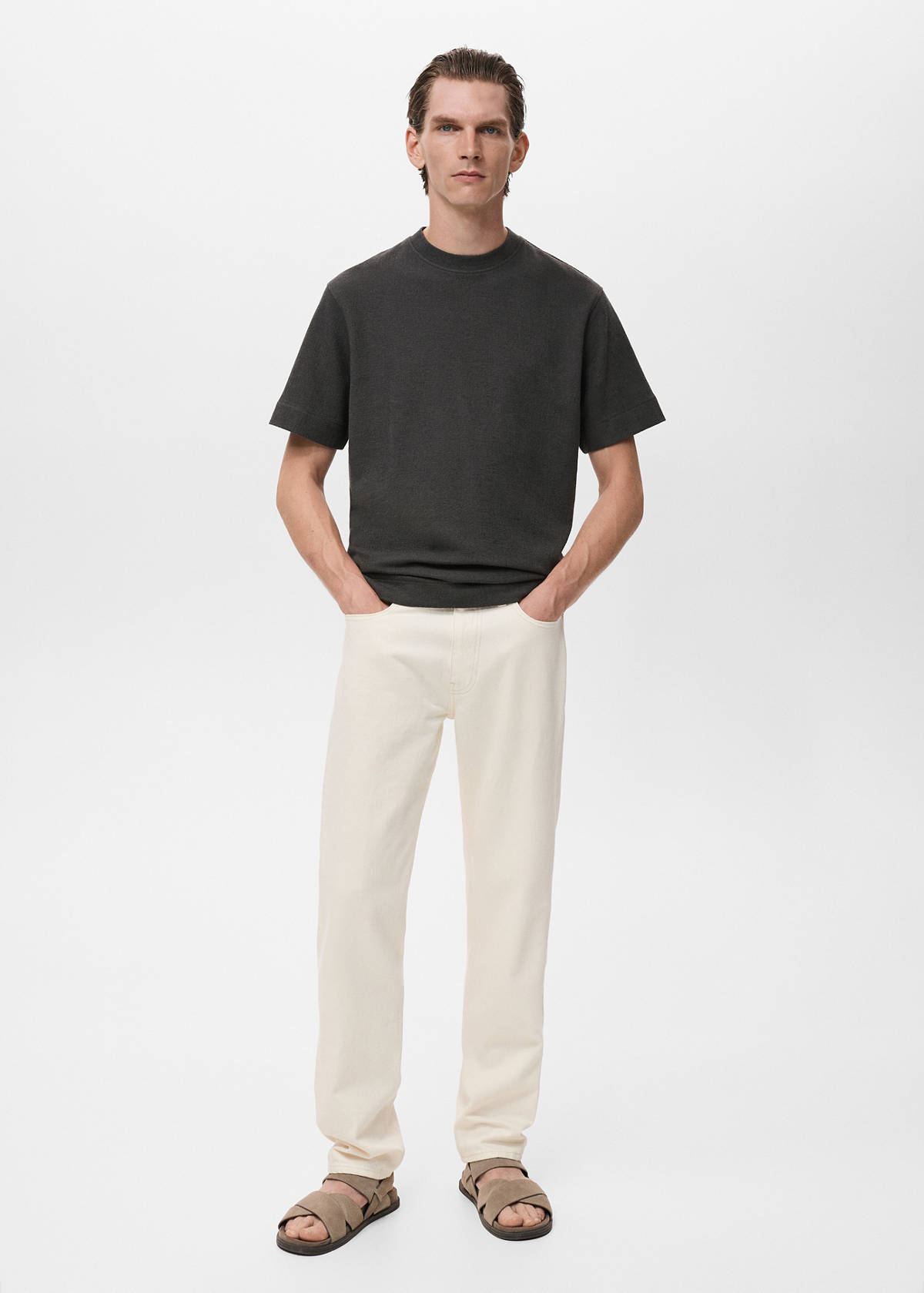 Textured cotton T-shirt — Charcoal