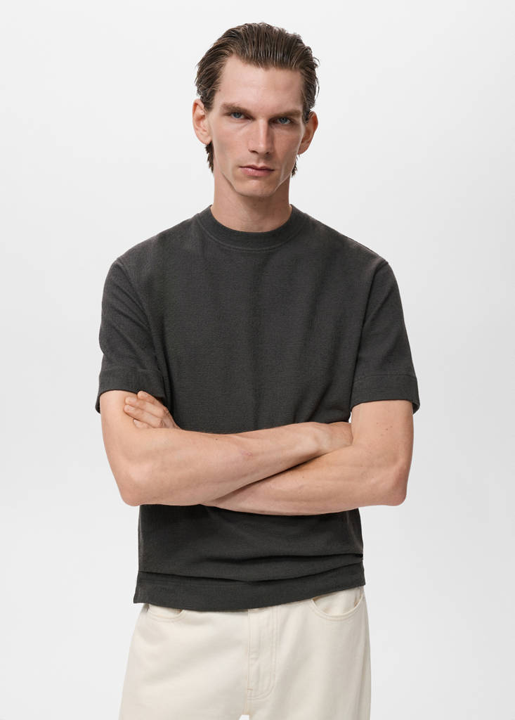 Textured cotton T-shirt — Charcoal