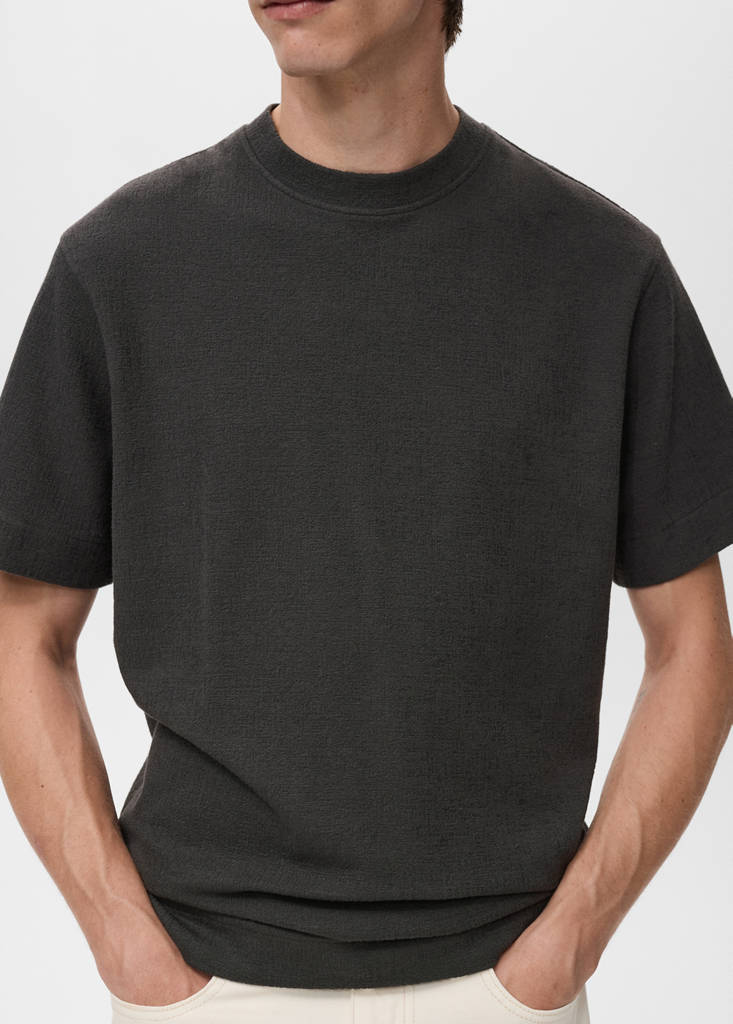 Textured cotton T-shirt — Charcoal