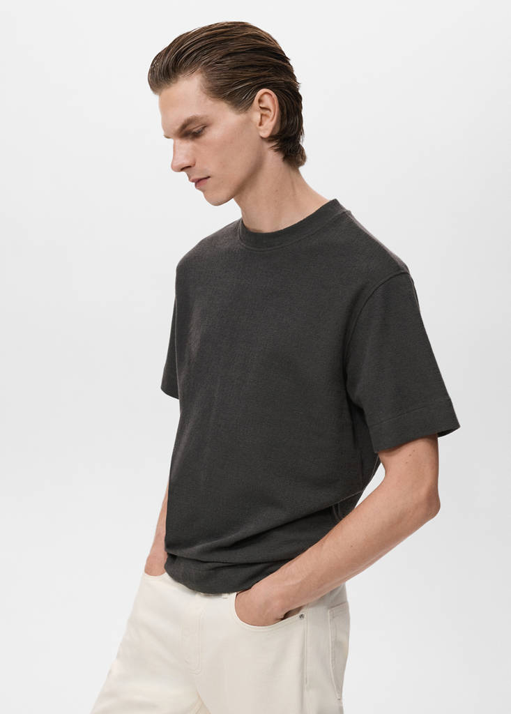 Textured cotton T-shirt — Charcoal